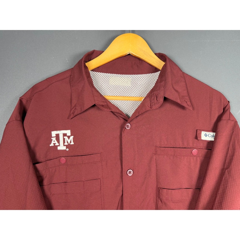 Columbia PFG Texas A&M Aggies Tamiami II Fishing Shirt Maroon Mens Medium